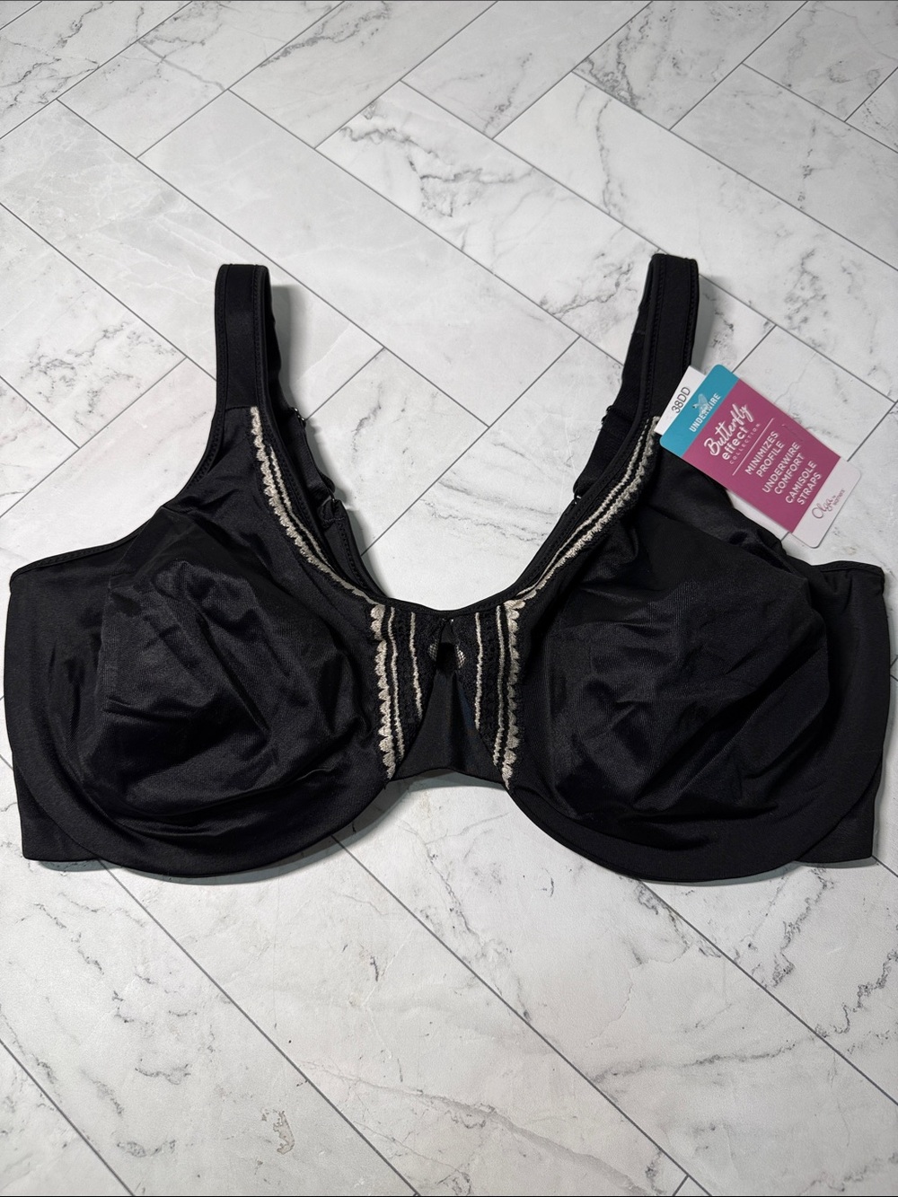 NWT Olga Butterfly Effect Underwire Minimizing Bra Black 38DD